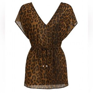 Ralph Lauren Leopard Print Sheer Swim Cover Up Tunic M Resort
